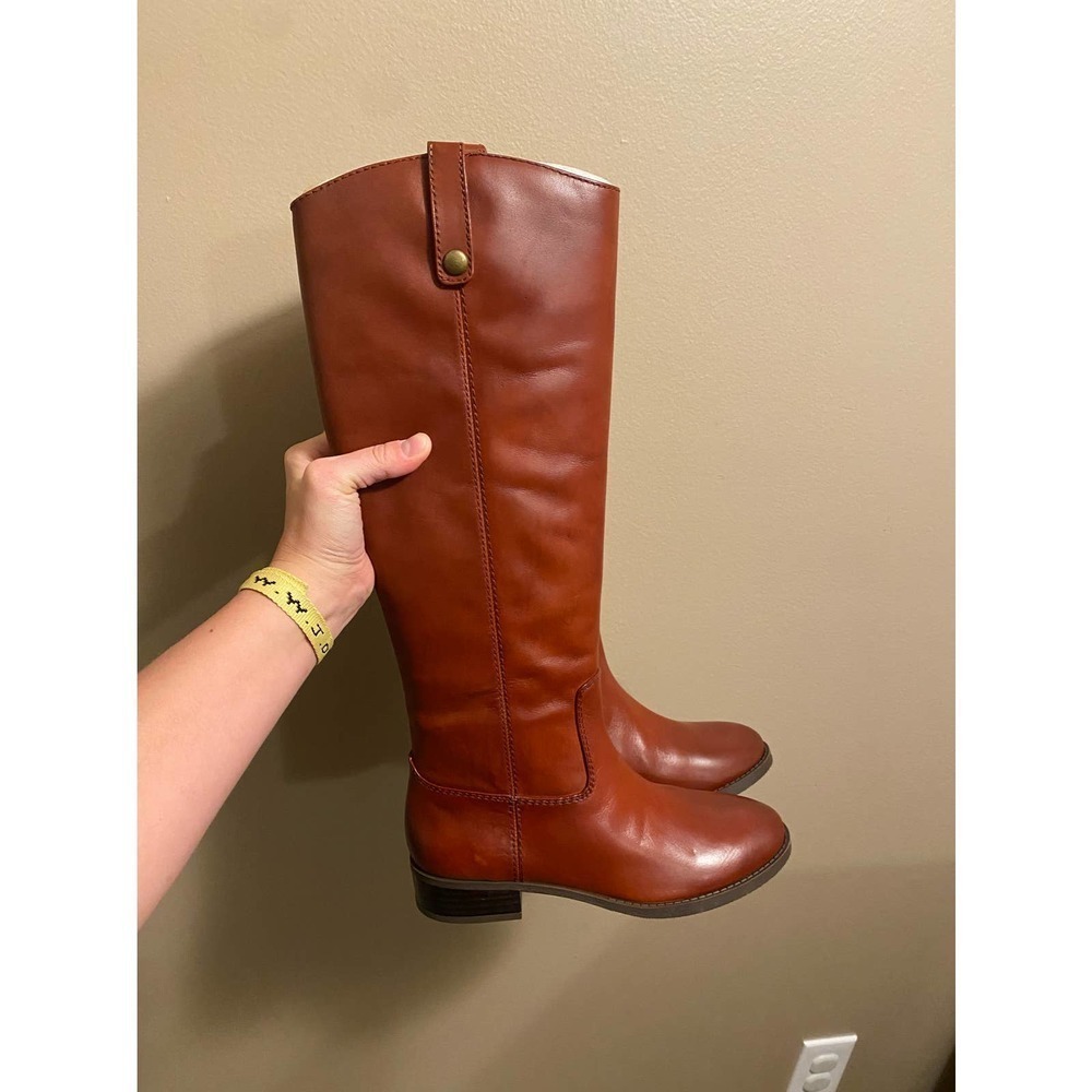 INC International Concepts Fawne Tall Leather Riding Boots Cognac Size 6.5 NWT